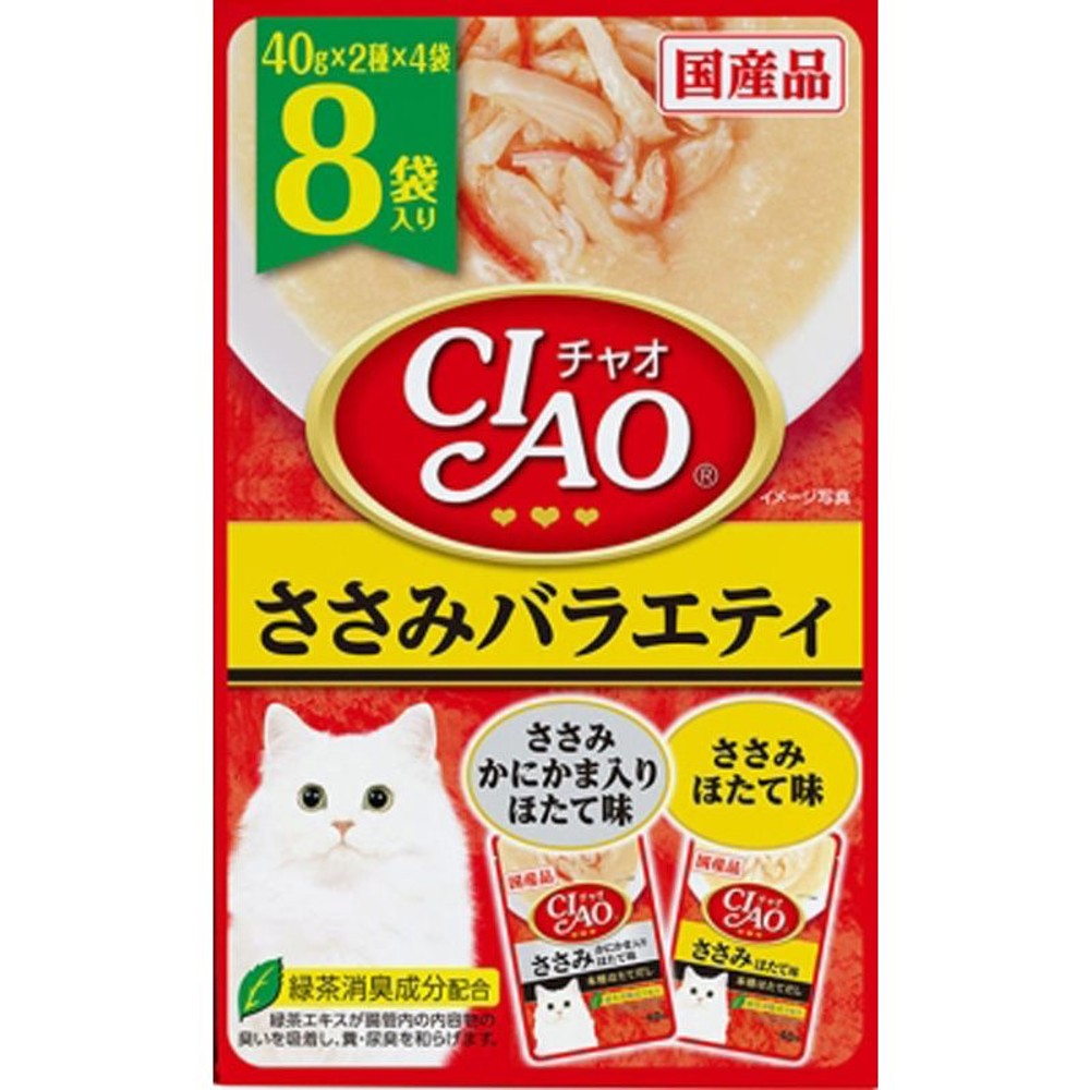 いなば　チャオパウチ　ささみバラエティ　8袋, ささみバラエティ, 40g&times;8袋