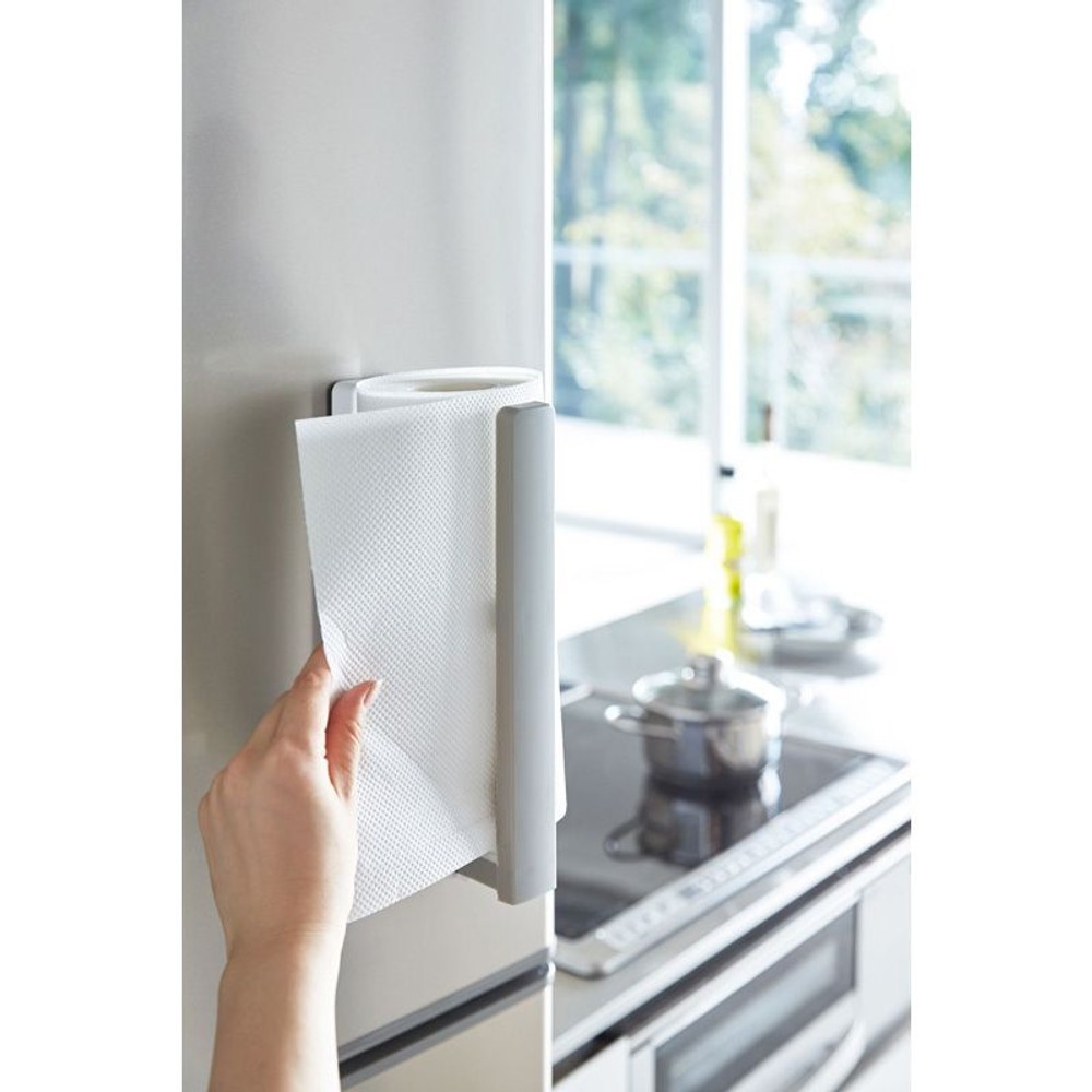 ストッパー付マグネットキッチンペーパーホルダー　プレート, ホワイト, 耐荷重1kg