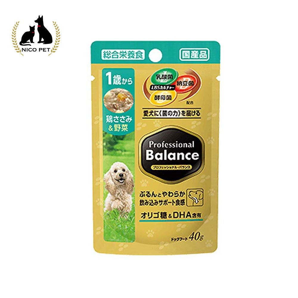 プロフェッショナルバランス パウチ 1歳から 成犬用 鶏ささみ＆野菜 40g, 成犬用　鶏ささみ野菜, 40g