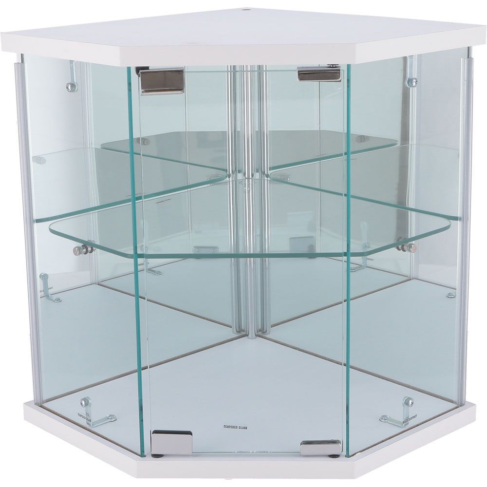 不二貿易 卓上ガラスコレクションケース　コーナー　ＷＨ【メーカー直送・代引不可】, ホワイト, 幅350mm&times;奥行350mm&times;高さ425mm