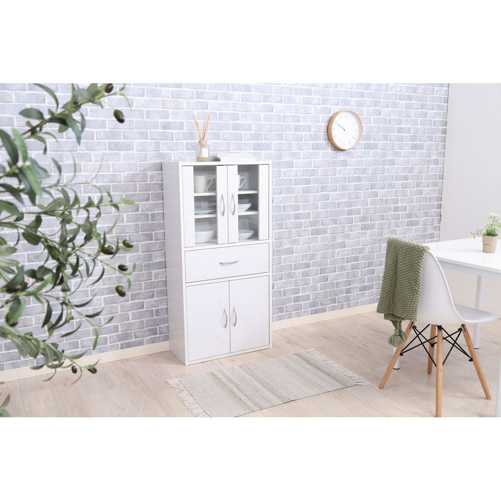 不二貿易 ミドルキッチンキャビネット　オークＷＨ【メーカー直送・代引不可】, ホワイト, 幅600mm&times;奥行290mm&times;高さ1200mm