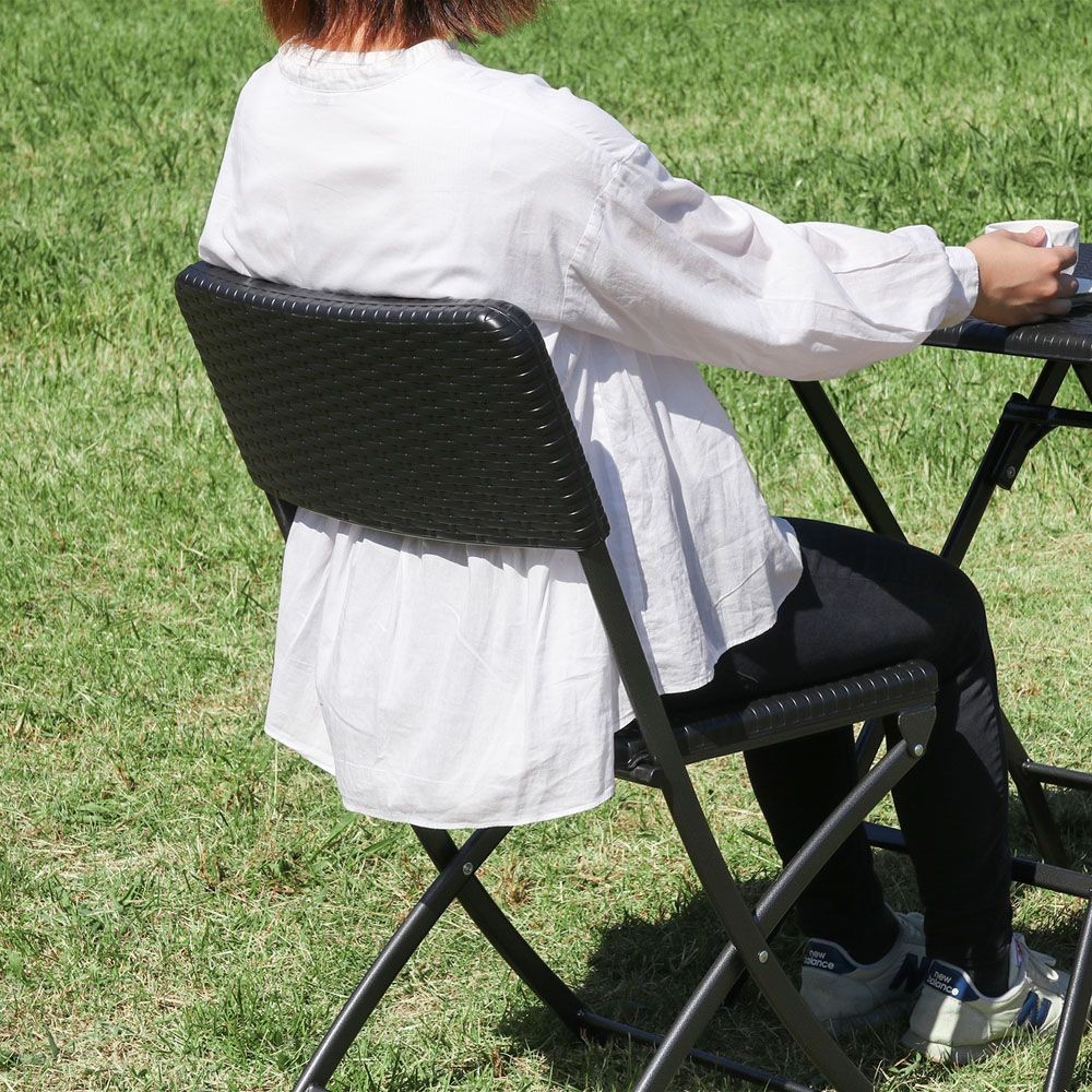 テーブル＆チェア　3点セット　ＢＫ　ラタン調【メーカー直送・代引不可】, ブラック, ラタン調