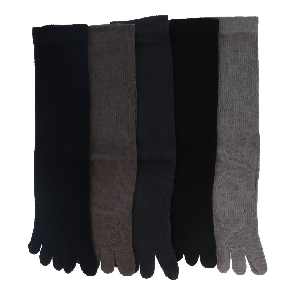 WIZ'A ウィザ のびのびソックス ５本指 ５足組 カラー　25-27cm ミドル丈, グレー系アソート, 25〜27cm