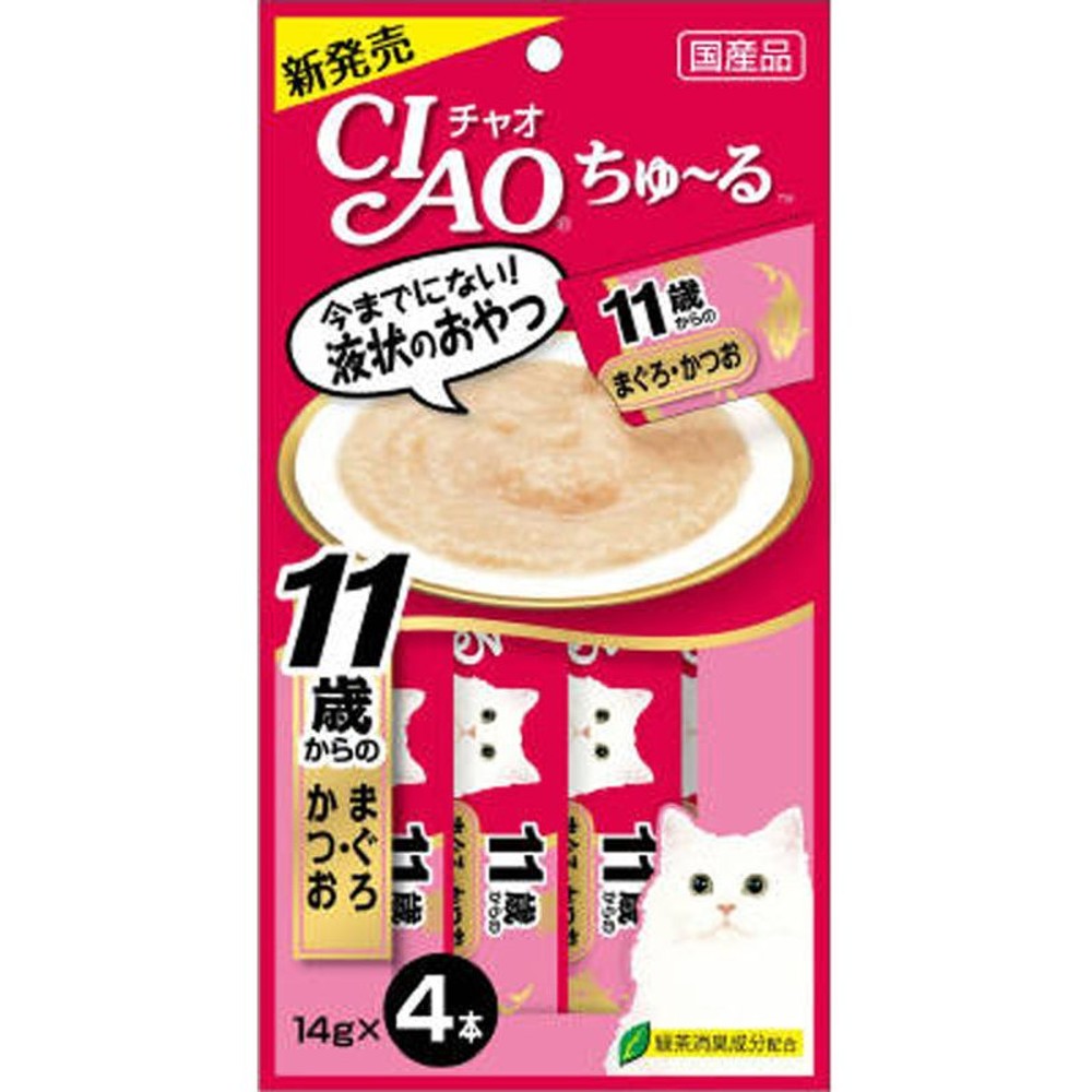 チャオ　ちゅーる　11歳からのまぐろ・かつお　4本, まぐろ・かつお, 14g&times;4本