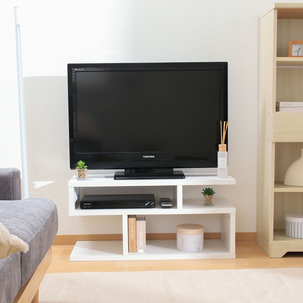 不二貿易 Ｓ字型ＴＶ台　８０幅　オークＷＨ【メーカー直送・代引不可】, ホワイト, 幅792mm&times;奥行295mm&times;高さ384mm