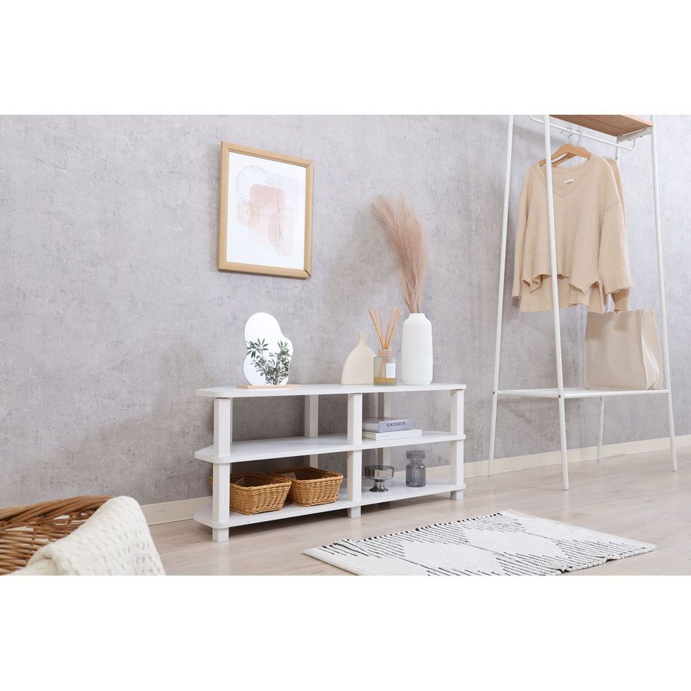 不二貿易 フィット　コーナーＴＶ台　オークＷＨ【メーカー直送・代引不可】, ホワイト, 幅1000mm&times;奥行295mm&times;高さ411mm