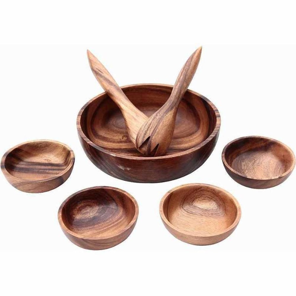 不二貿易  アカシアボウルセット（スプーン＆フォーク付）Ｂラウンド 【メーカー直送・代引不可】, Bタイプ, ラウンド