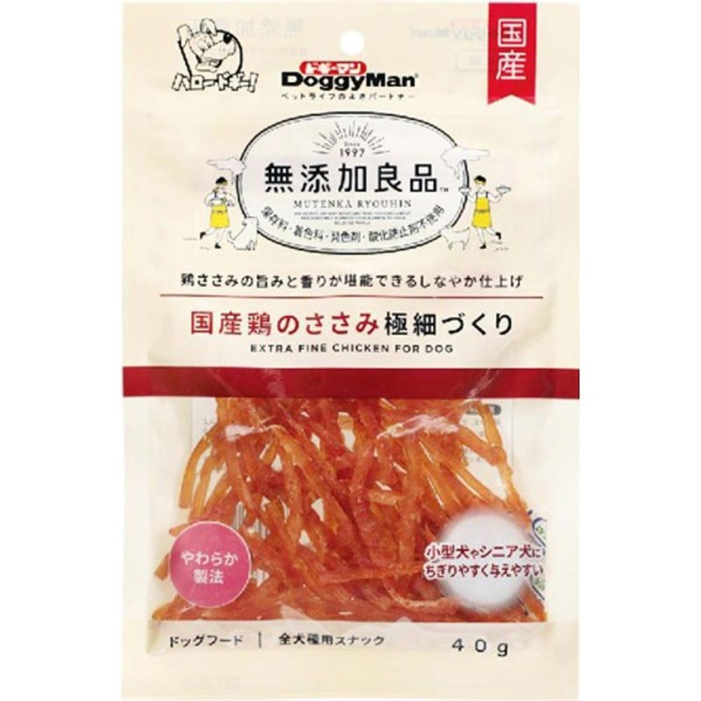ドギーマン　無添加良品 国産鶏ささみ 極細づくり　40ｇ, 鶏ささみ 極細づくり, 40g