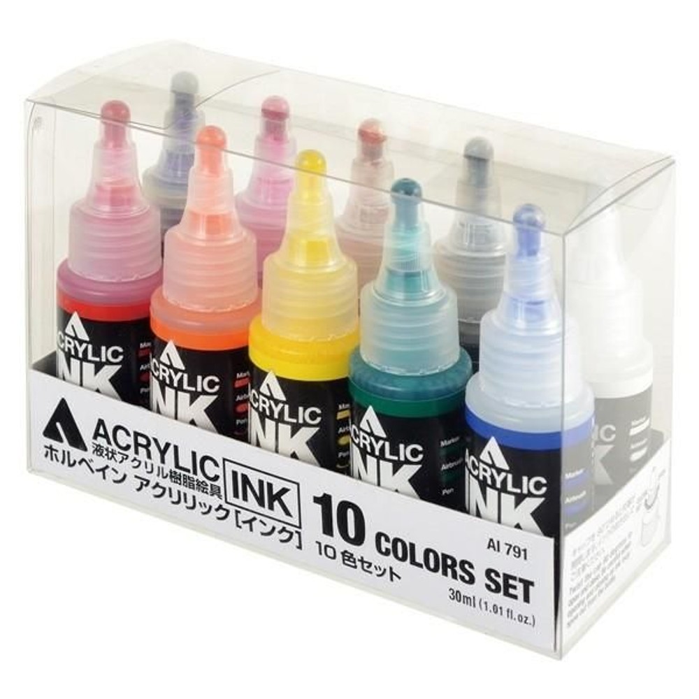 ホルベイン アクリリック［インク］ 30ml 10色セット (15791), 10色セット, 30ml 10色セット