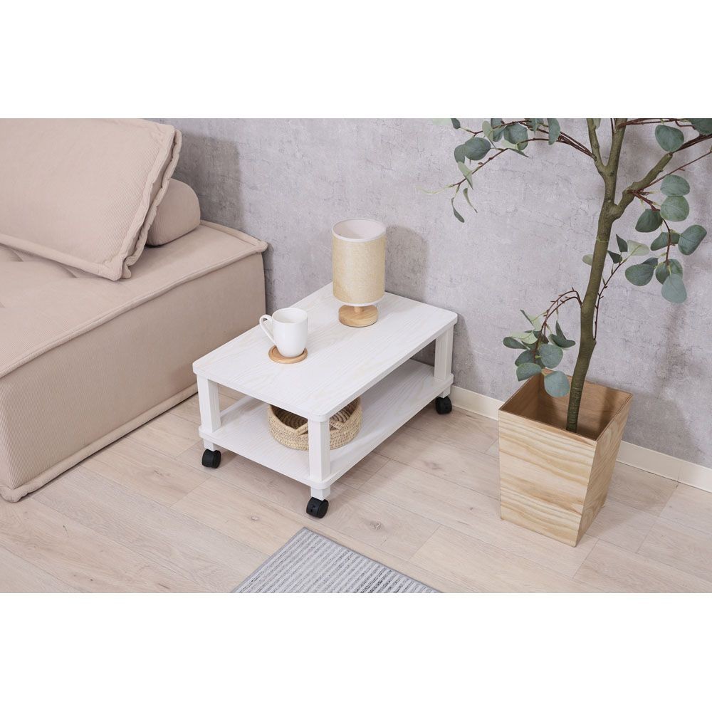 不二貿易 フィット　マルチテーブル（キャスター付）　オークＷＨ【メーカー直送・代引不可】, ホワイト, 幅595mm&times;奥行390mm&times;高さ285mm