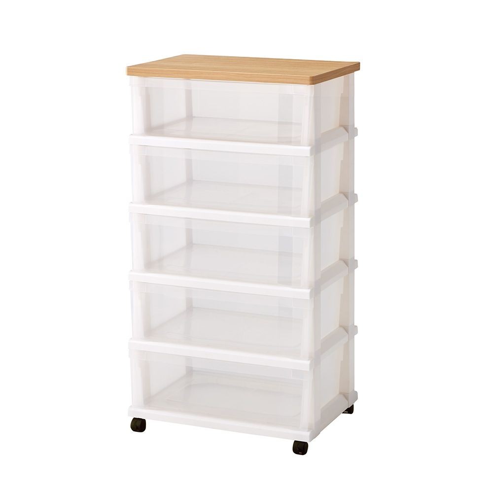 組立式木天ストッカー550　キャスター付き, クリア/白, 5段