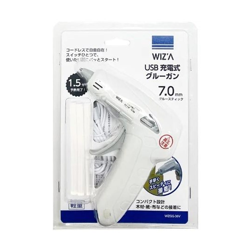 WIZ'A ウィザ USB充電式 グルーガン &phi;7.2グルースティック付 WZGG-36V, 白, WZGG-36V