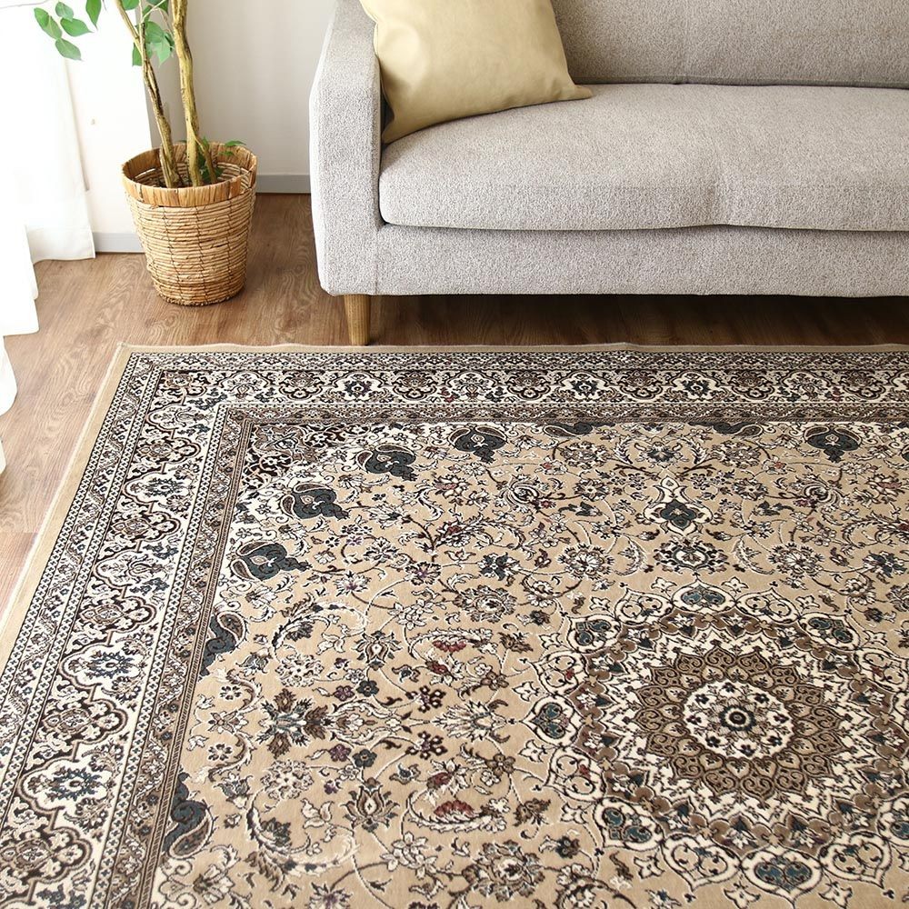 防炎・洗える・抗菌防臭・床暖房対応 200&times;200cm 国産モケットラグ ARI ベージュ, ベージュ, 200&times;200cm