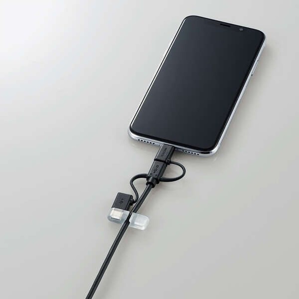 3in1スマートフォン用USBケーブル MPA-AMBLCAD03BK, ブラック, 0.3m