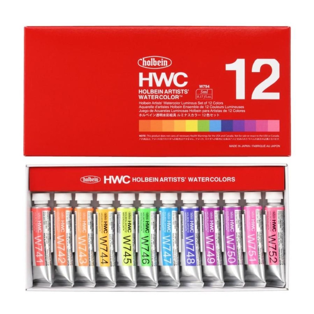 ホルベイン透明水彩絵具 5ml 2号 W794 ルミナスカラー12色セット (12794), W794 ルミナス12色セット,  2号5ml12色セット