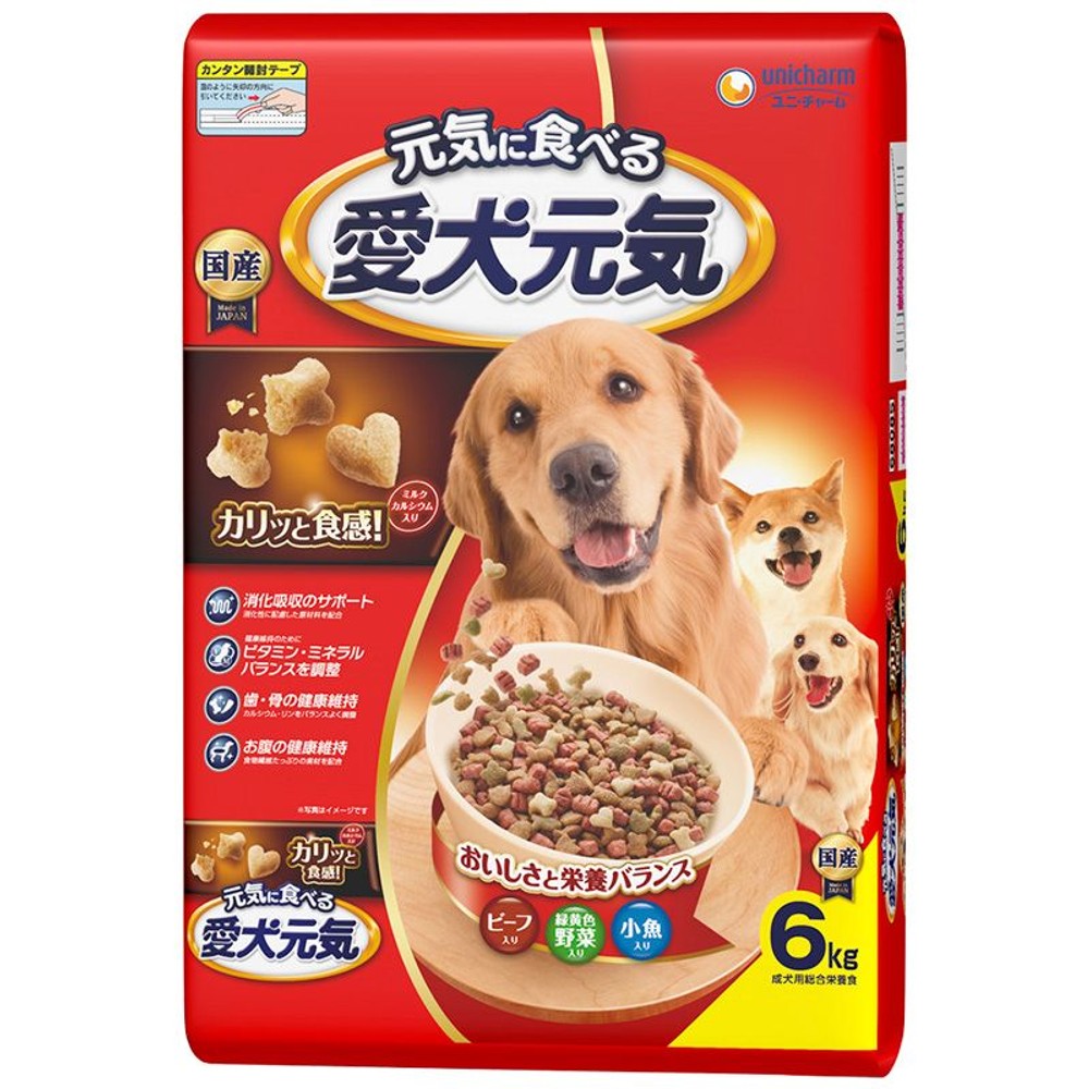 愛犬元気　ビーフ・緑黄色野菜・小魚入り　6．0ｋｇ, ビーフ・緑黄色野菜・小魚, 6kg