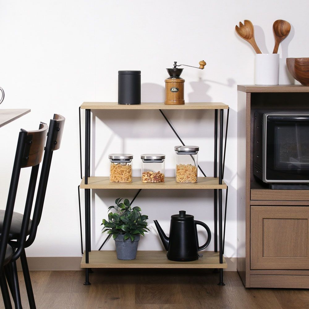 不二貿易 ＥＺＢＯツイストロック　オープンラック３段　ＯＡＫ　ＮＡ【メーカー直送・代引不可】, ナチュラル, 幅615mm×奥行306mm×高さ740mm