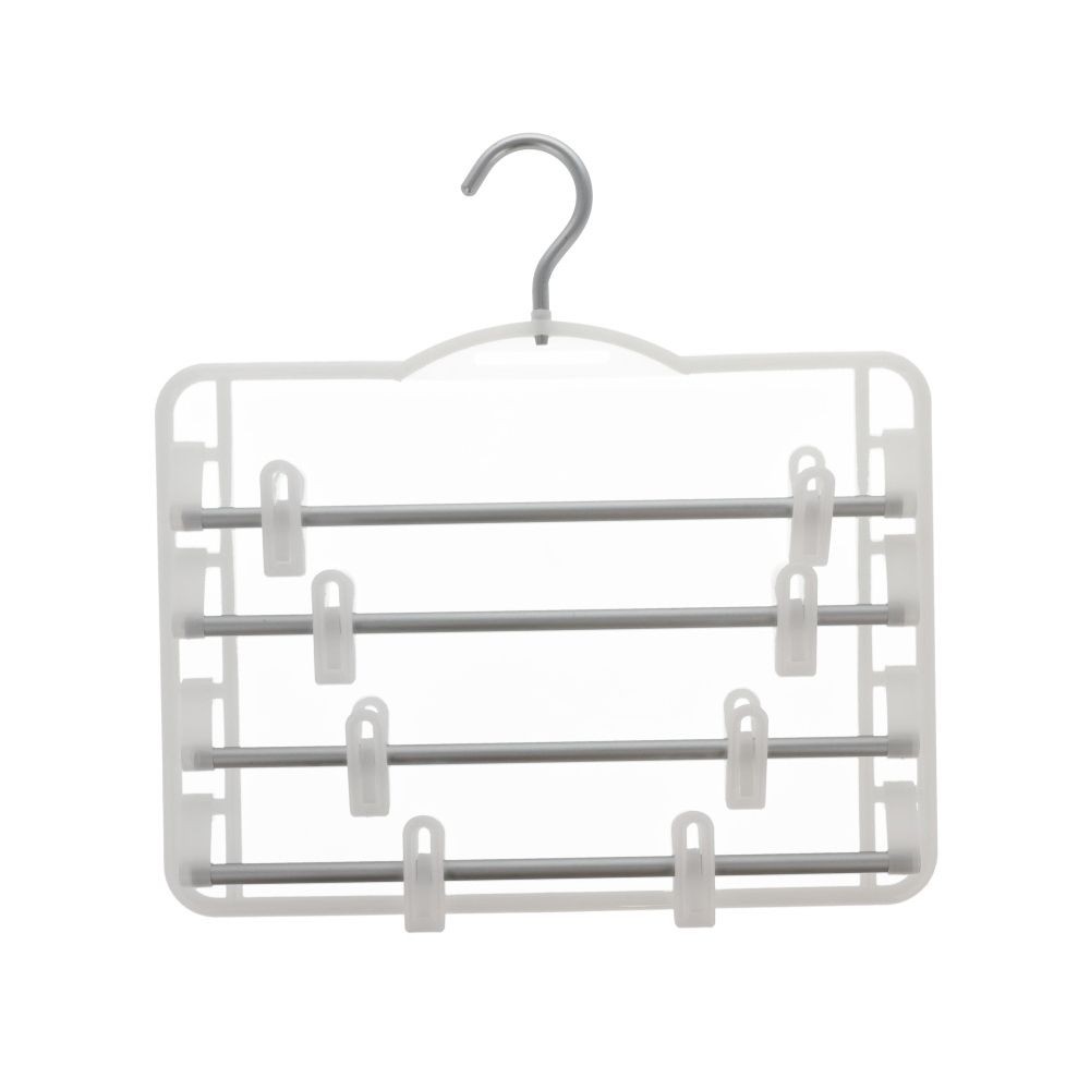 クリップ付きパンツ・スカートハンガー4段, ホワイト, 4段