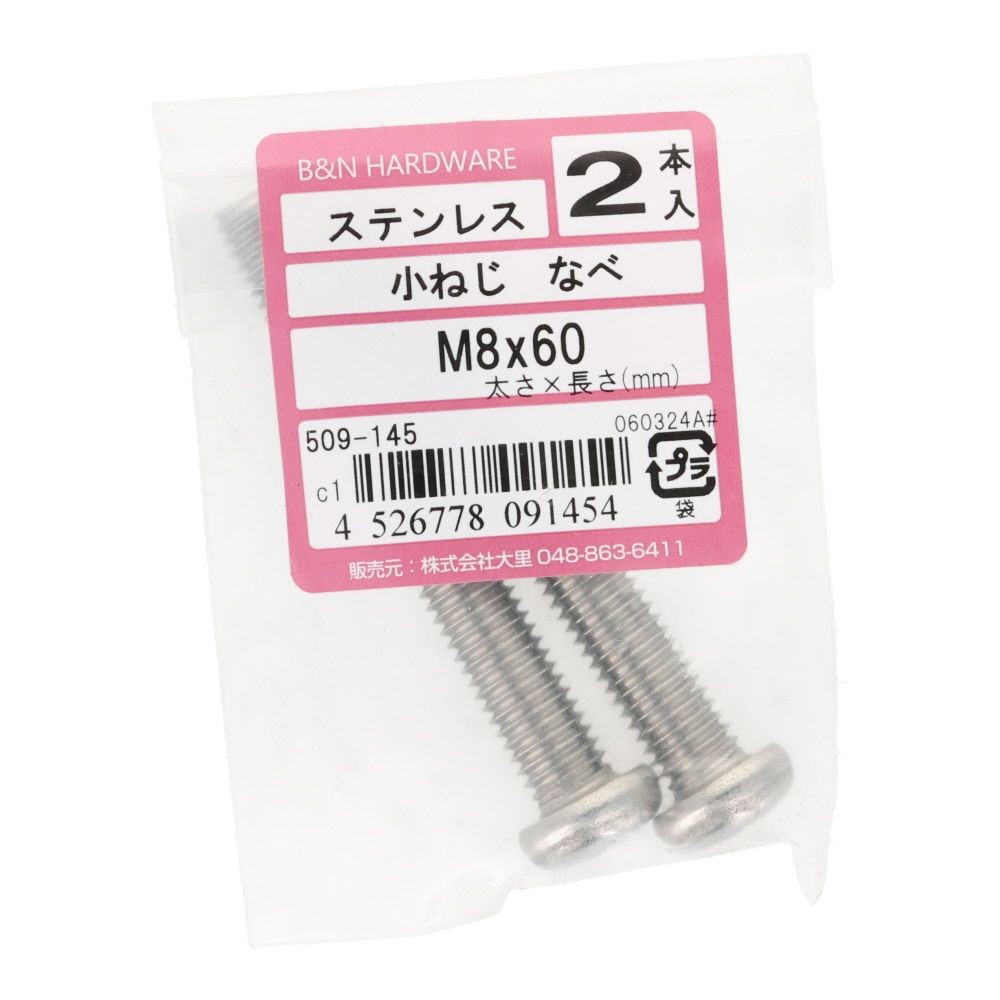 ＯＨＳＡＴＯ　ステン　コネジ　ナベ　Ｍ８&times;６０, ステンレス, 2本入り