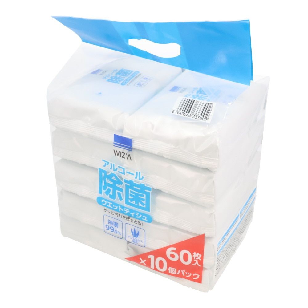 WIZ'A　ウィザ　アルコール除菌ウェット６０枚Ｘ１０個, アルコール, 10個入り
