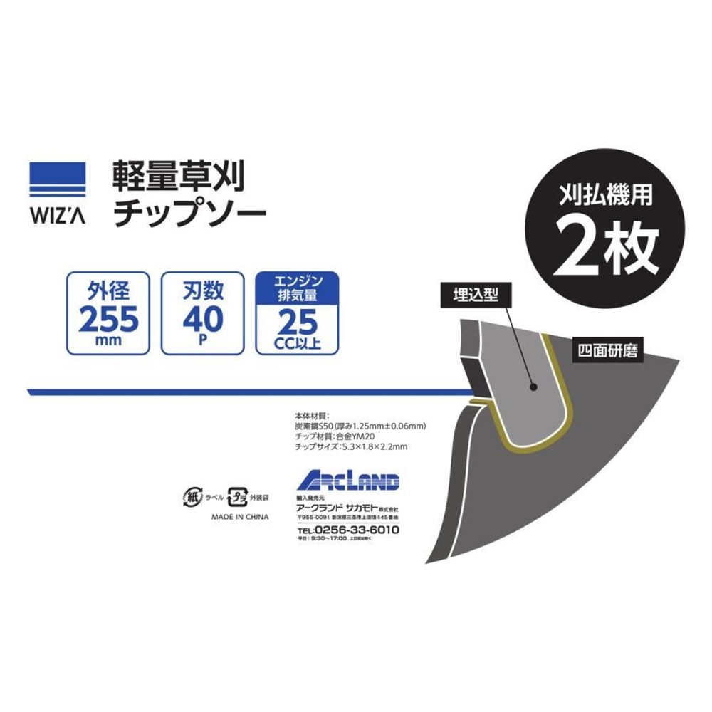 WIZ'A ウィザ 軽量草刈チップソー 255&times;40P 25cc以上 2枚入, 草刈用, 255mm&times;40P　2枚組