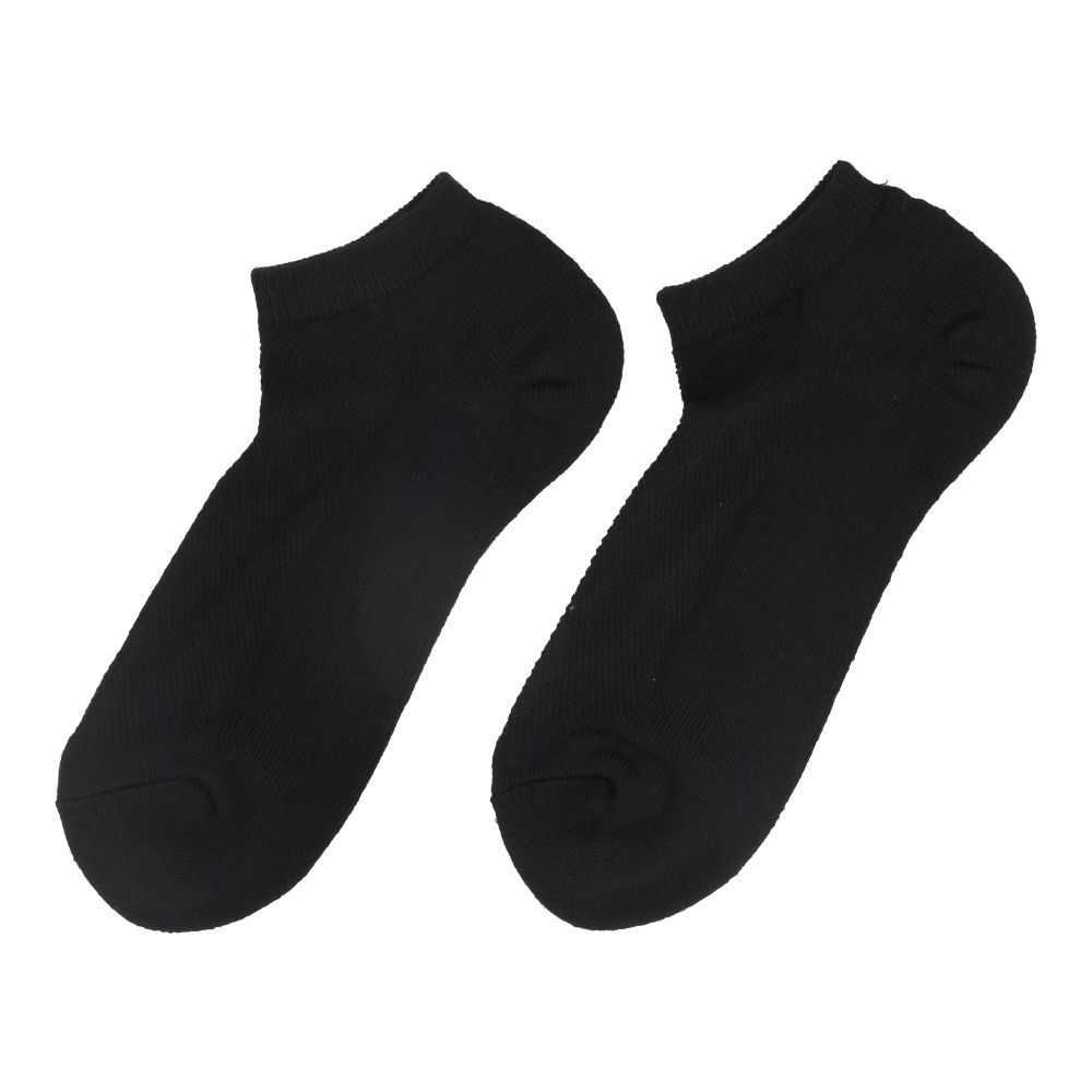 WIZ'A ウィザ 消臭・抗菌　銀イオン６P パイル先丸スニーカー丈　黒, 黒, 25.0〜27.0cm