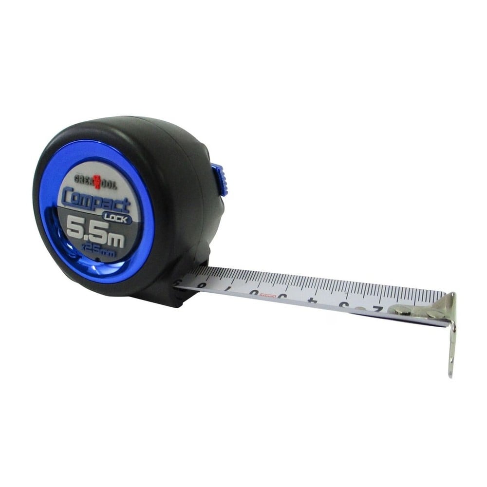 グレートツール コンパクトメジャー オートストップ 25mm幅&times;5.5m, ブラック, 25mm巾&times;長さ5.5m