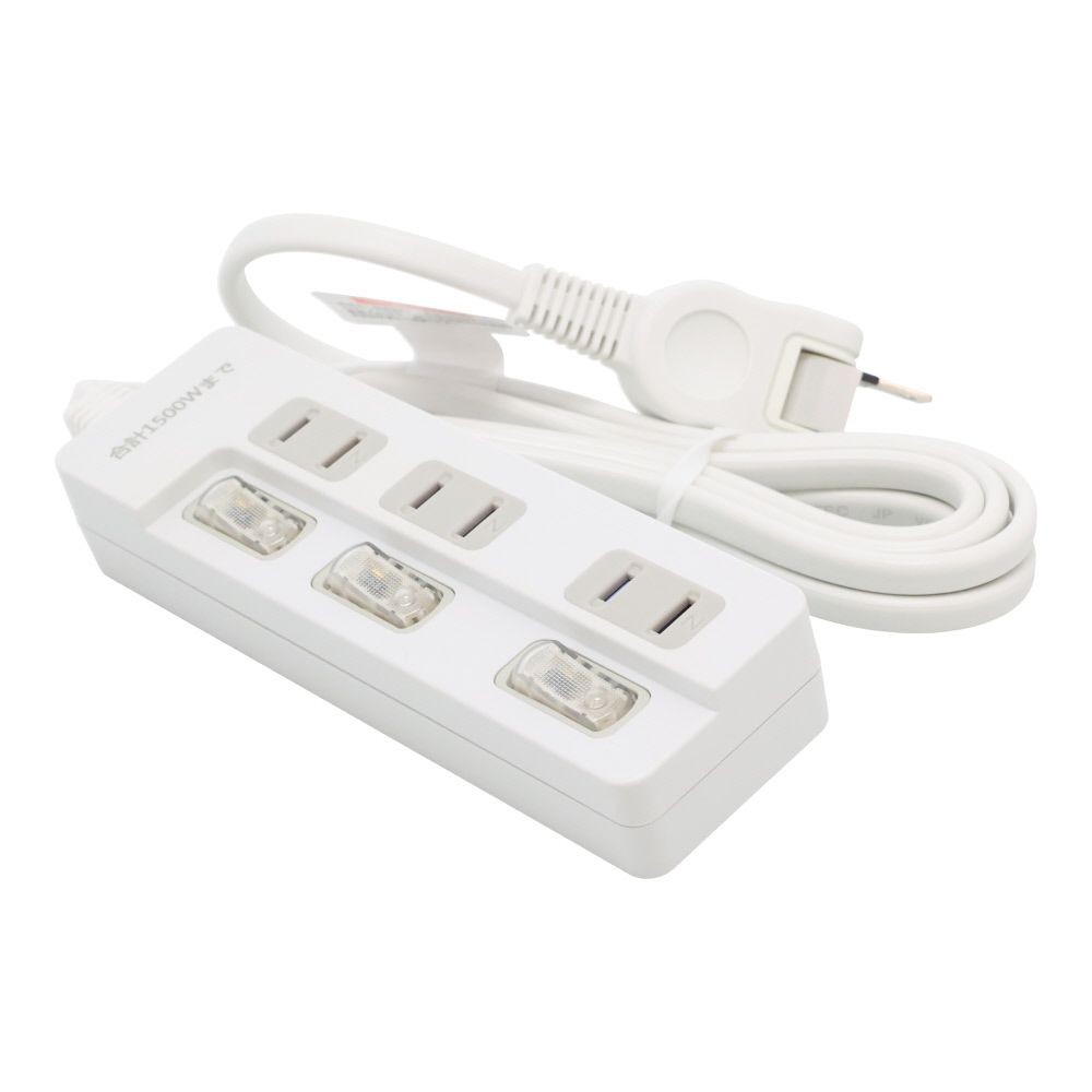 断線に強い個別スイッチ付3個口タップ, -, 1.0m