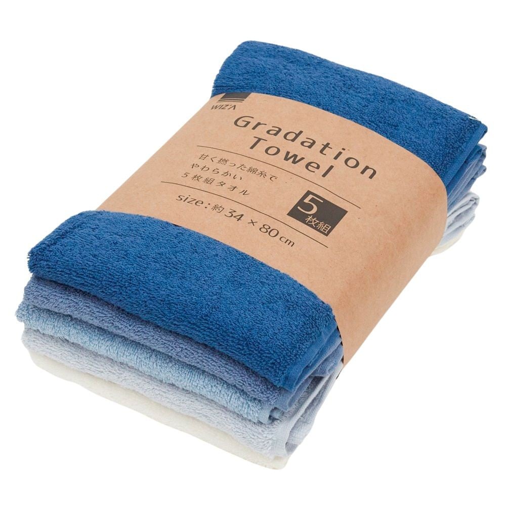 ●Ｇｒａｄａｔｉｏｎ　ＦａｃｅＴｏｗｅｌ　５枚　ブルー　フェイスタオル, アソート, 170mm&times;80mm&times;270mm