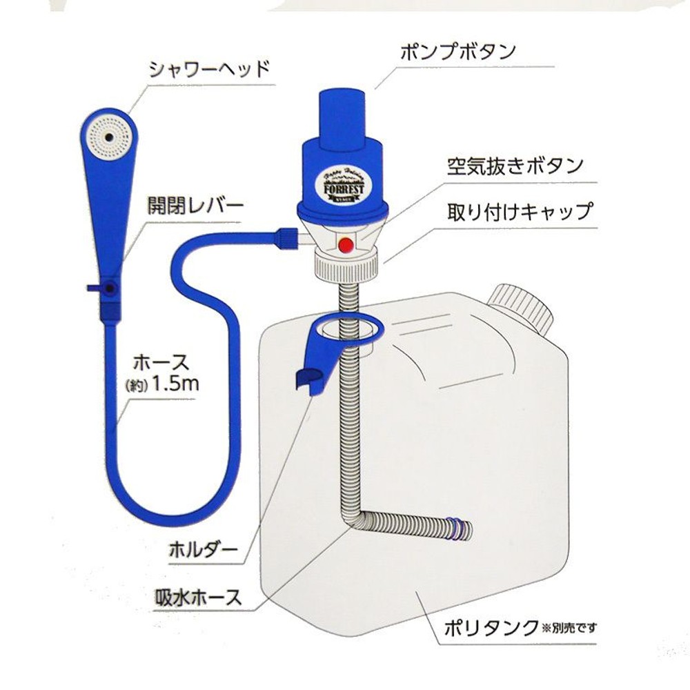 ポンプ式簡易シャワー, ブルー, 1.5m